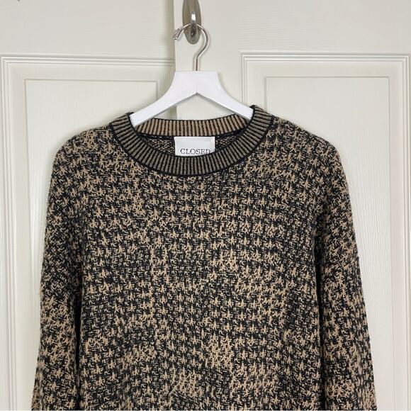 CLOSED Jacquard Pattern Alpaca Wool Slouchy Sweater Brown Black Chunky Knit NWT - Picture 4 of 12